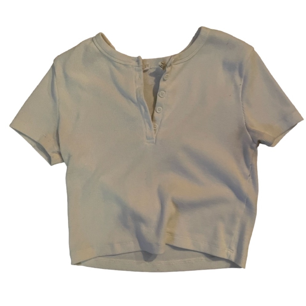 Ardene white cropped t-shirt with buttons, size s